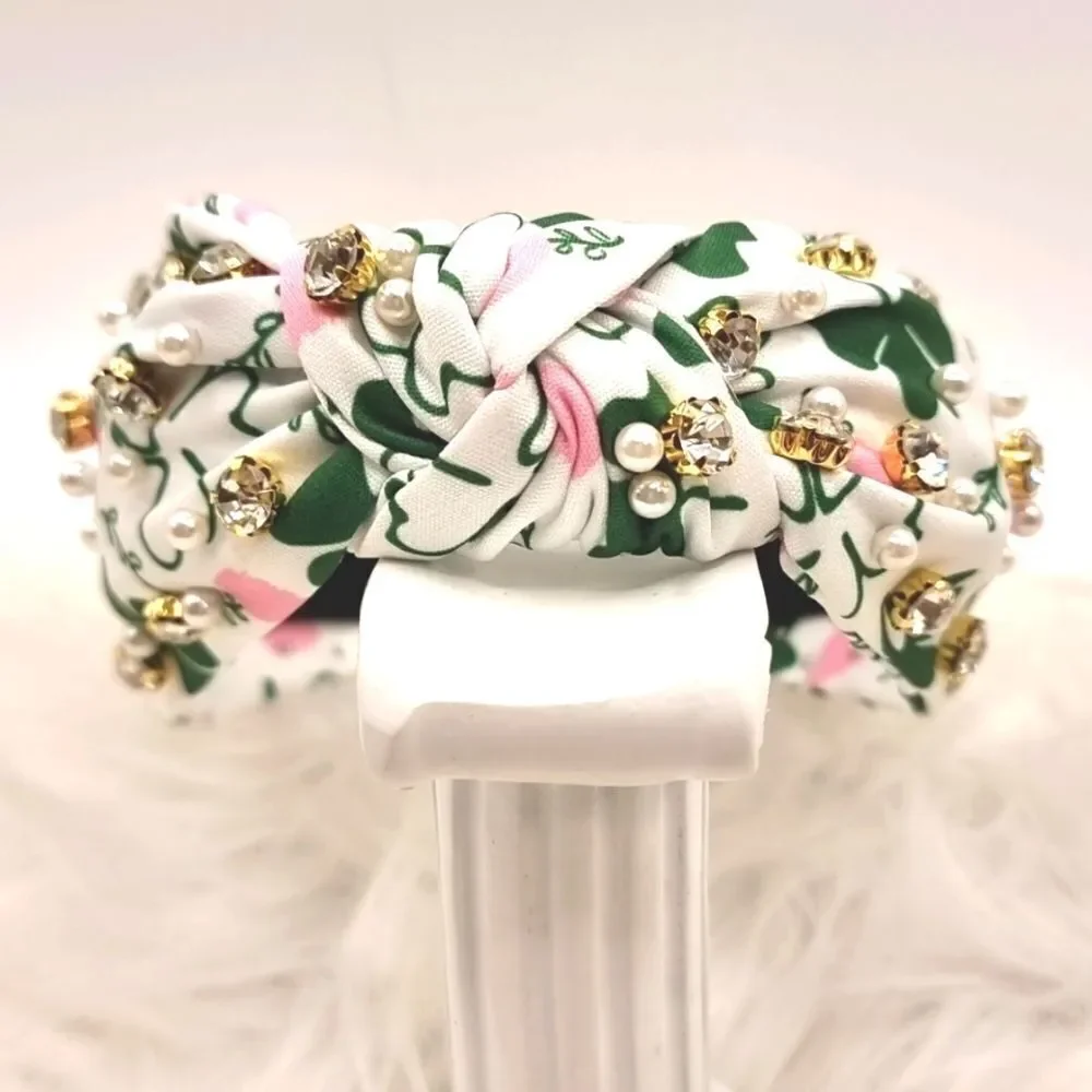 New CLOVER HEART PEARL RHINESTONE HEADBAND